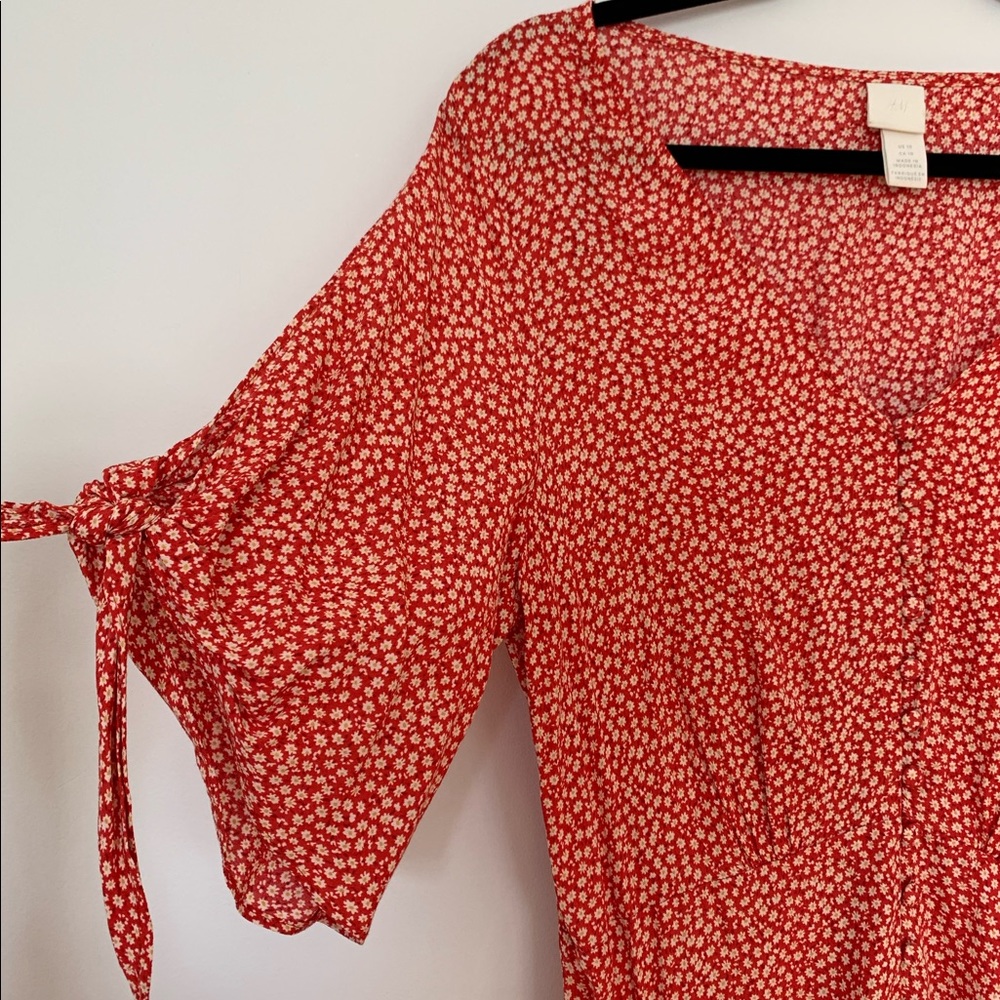 H&M red floral button-up dress